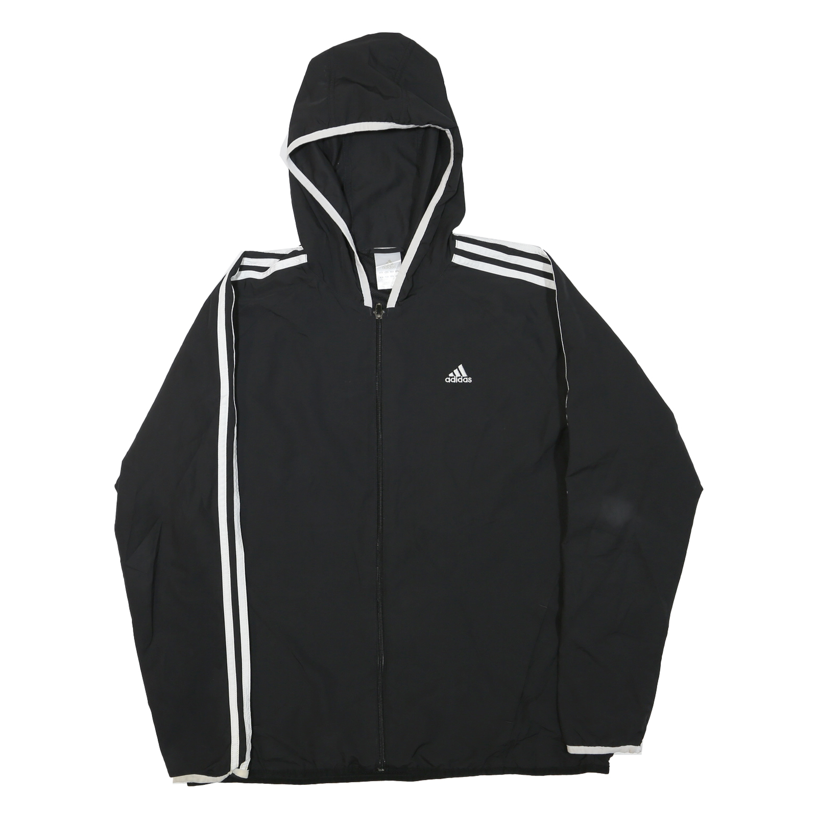 ADIDAS Womens Black & White Athletic Jacket UK 18 Polyester Blend Zip Hooded