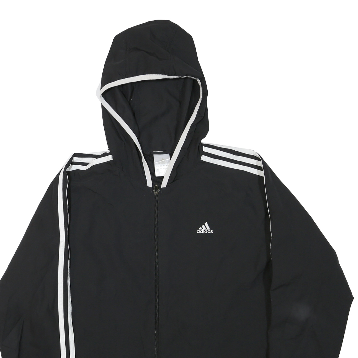 ADIDAS Womens Black & White Athletic Jacket UK 18 Polyester Blend Zip Hooded