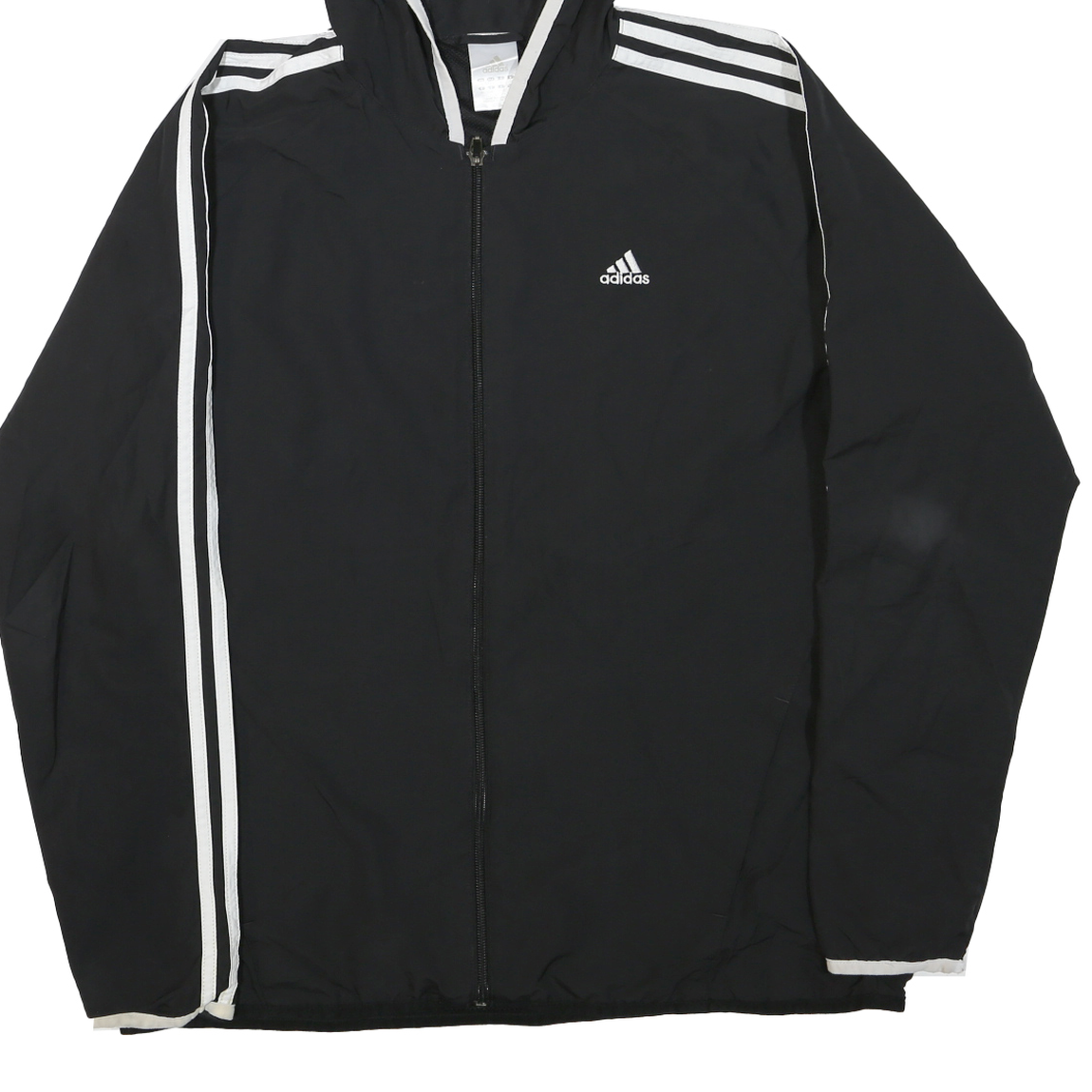 ADIDAS Womens Black & White Athletic Jacket UK 18 Polyester Blend Zip Hooded