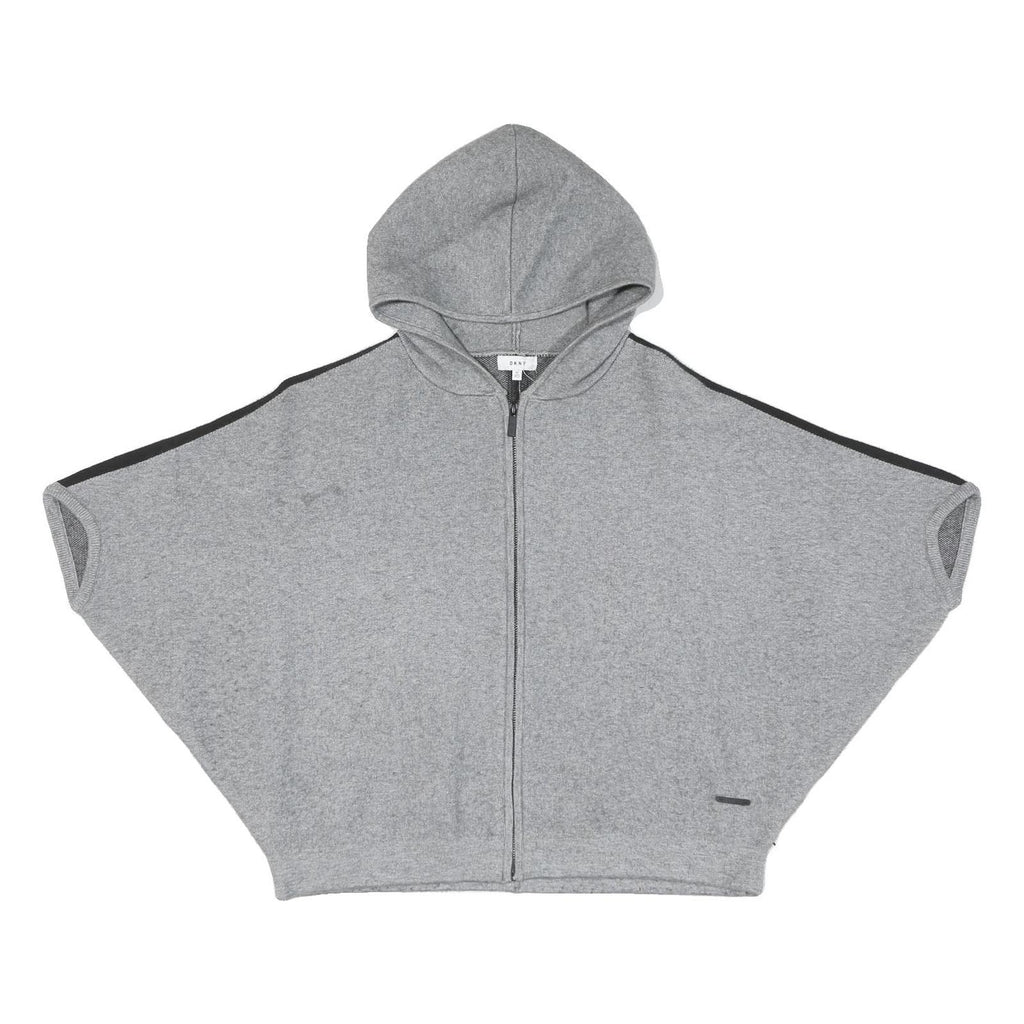DKNY Womens Grey & Black Hooded Cotton Zip Jacket XS Jersey Casual