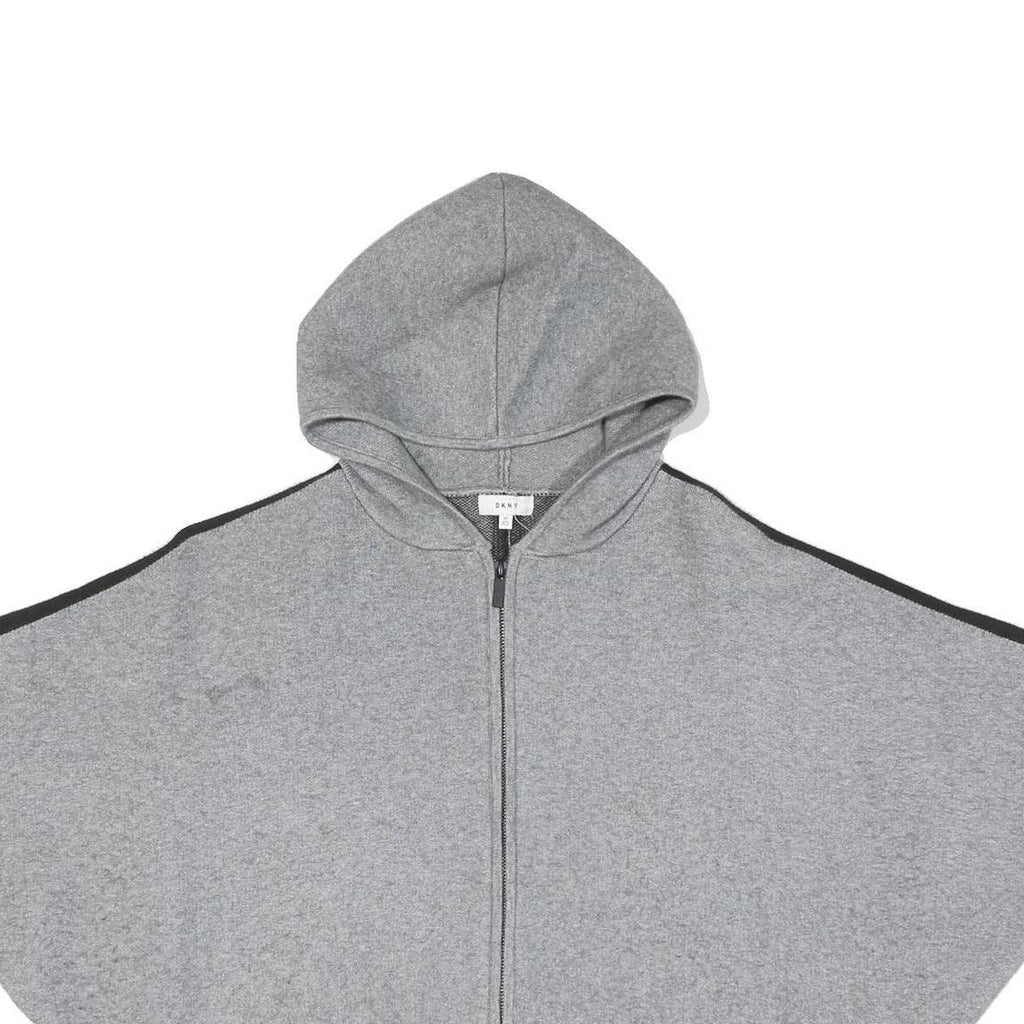DKNY Womens Grey & Black Hooded Cotton Zip Jacket XS Jersey Casual