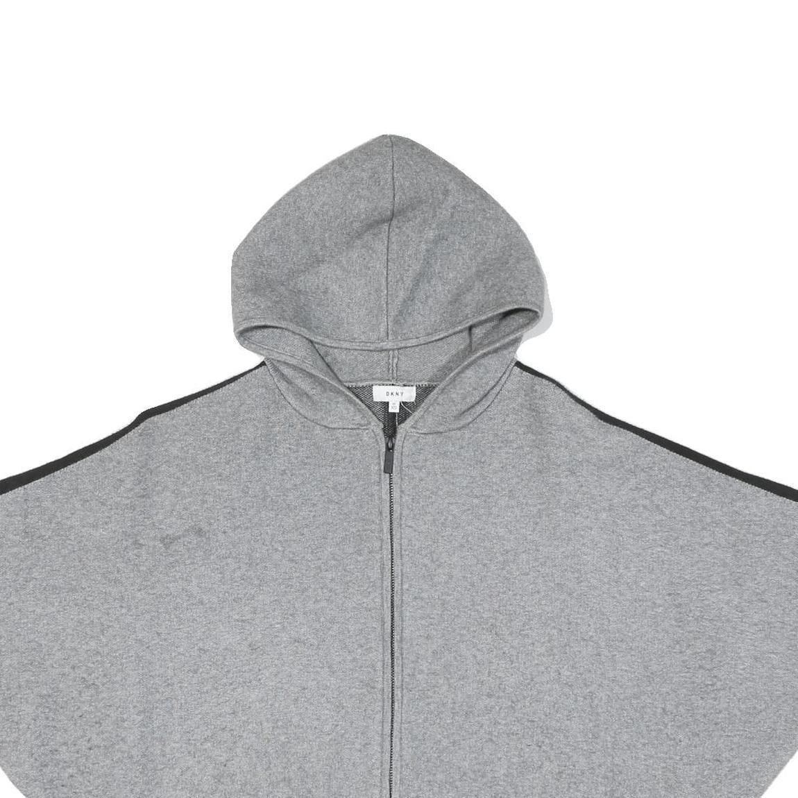 DKNY Womens Grey & Black Hooded Cotton Zip Jacket XS Jersey Casual