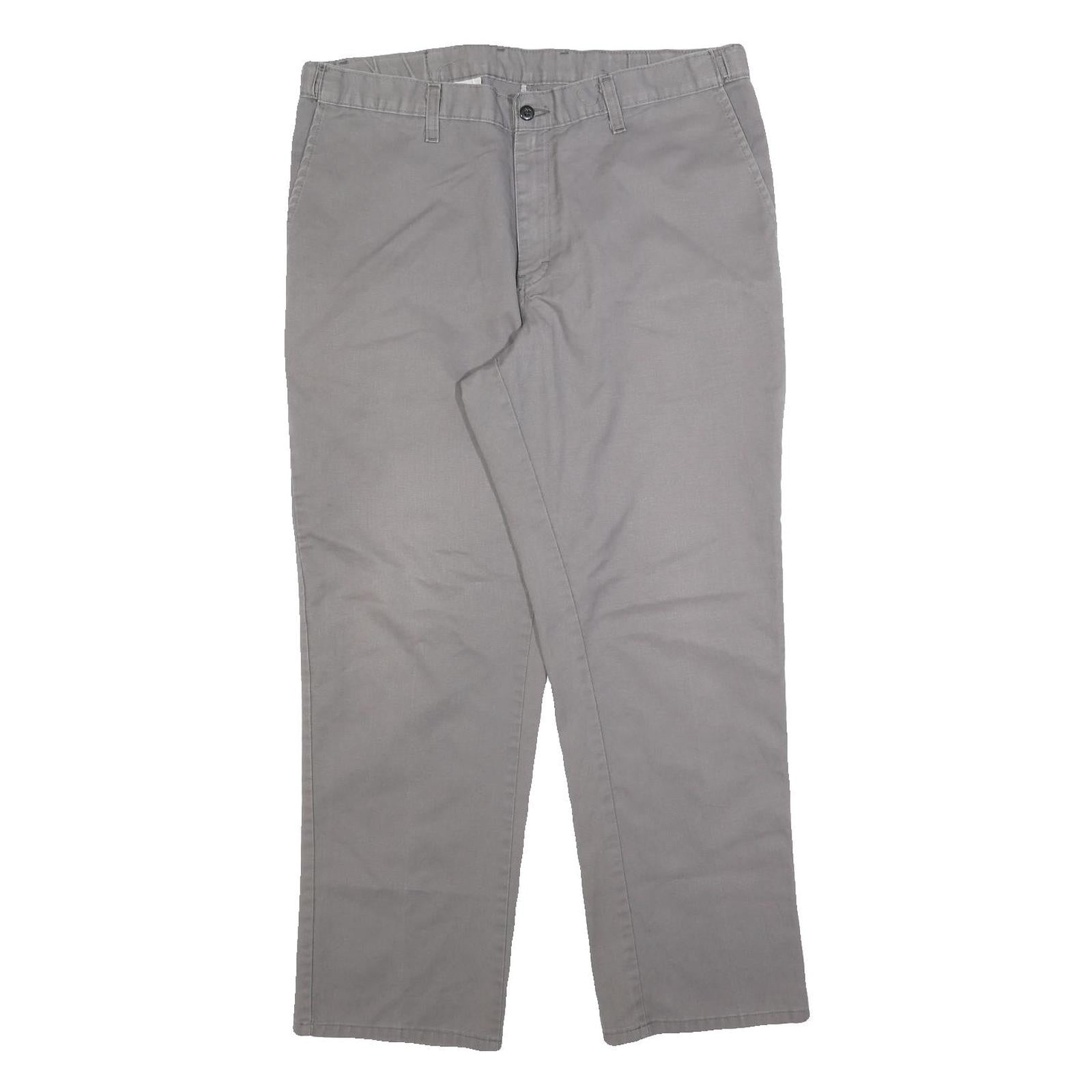 DICKIES Mens Cotton Blend Grey Regular Fit Straight Trousers W36 L30 Workwear