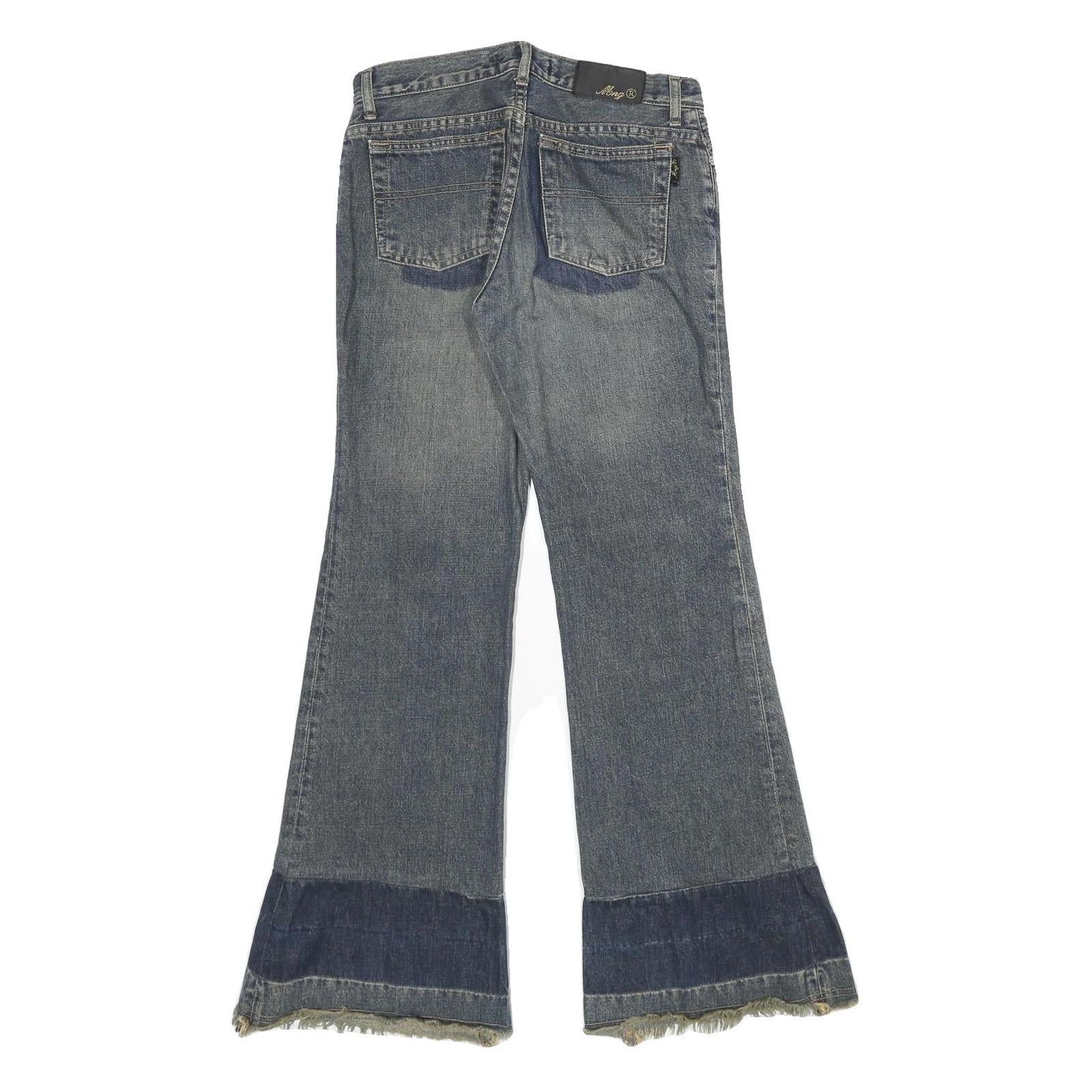 MNG Womens Jeans Blue Regular Flared Denim Medium W25 L31 Frayed Hem