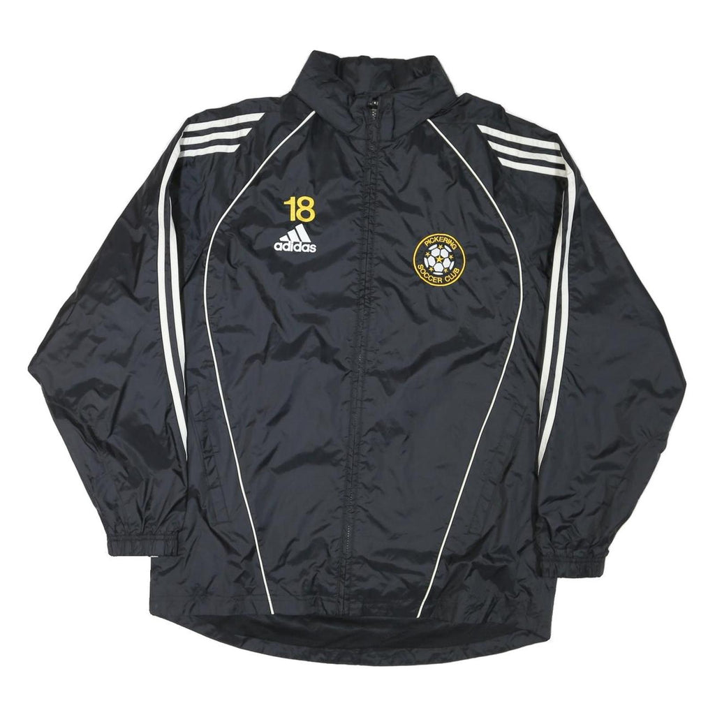 ADIDAS Womens Black Nylon Zip Jacket L Sports Pickering Soccer Club Logo