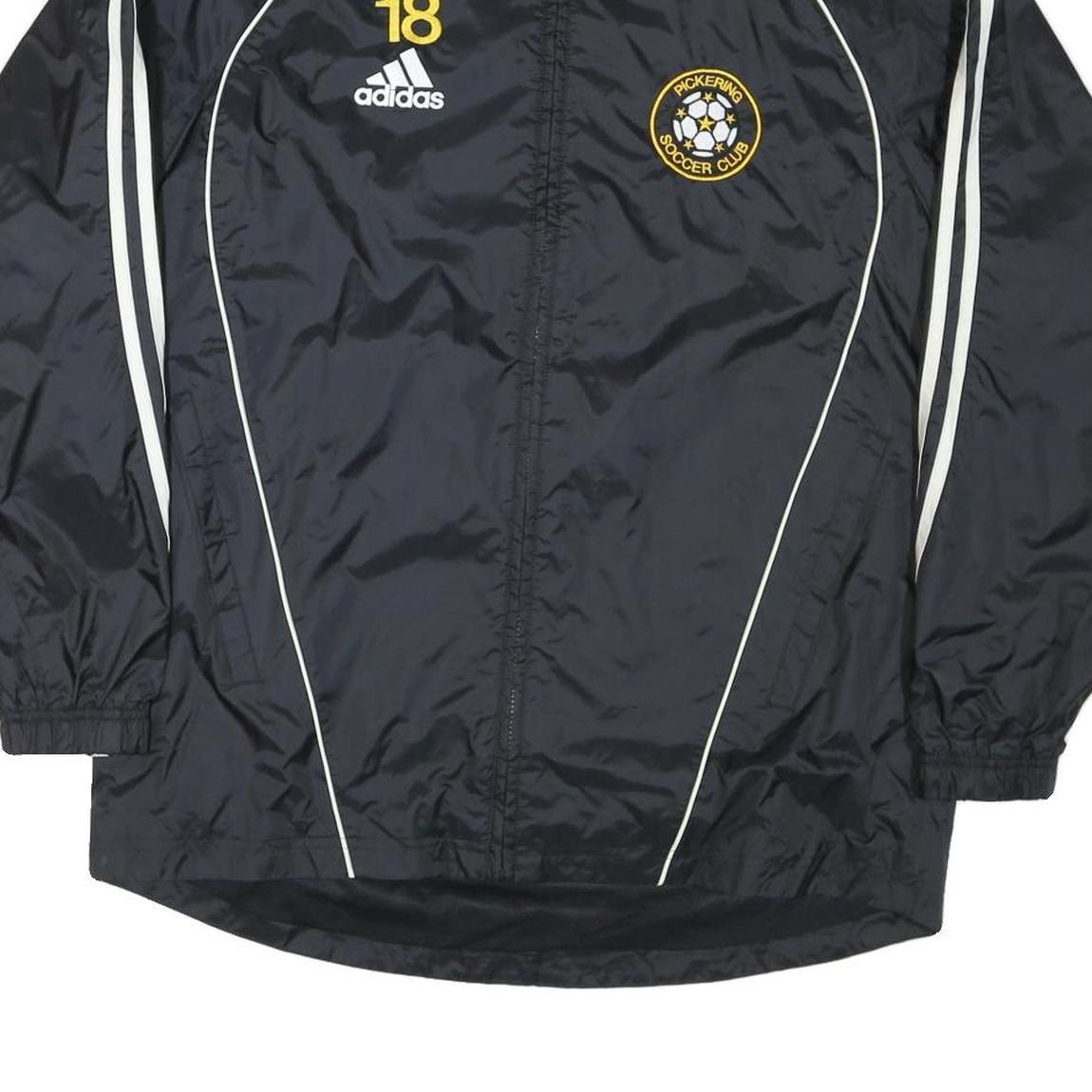 ADIDAS Womens Black Nylon Zip Jacket L Sports Pickering Soccer Club Logo