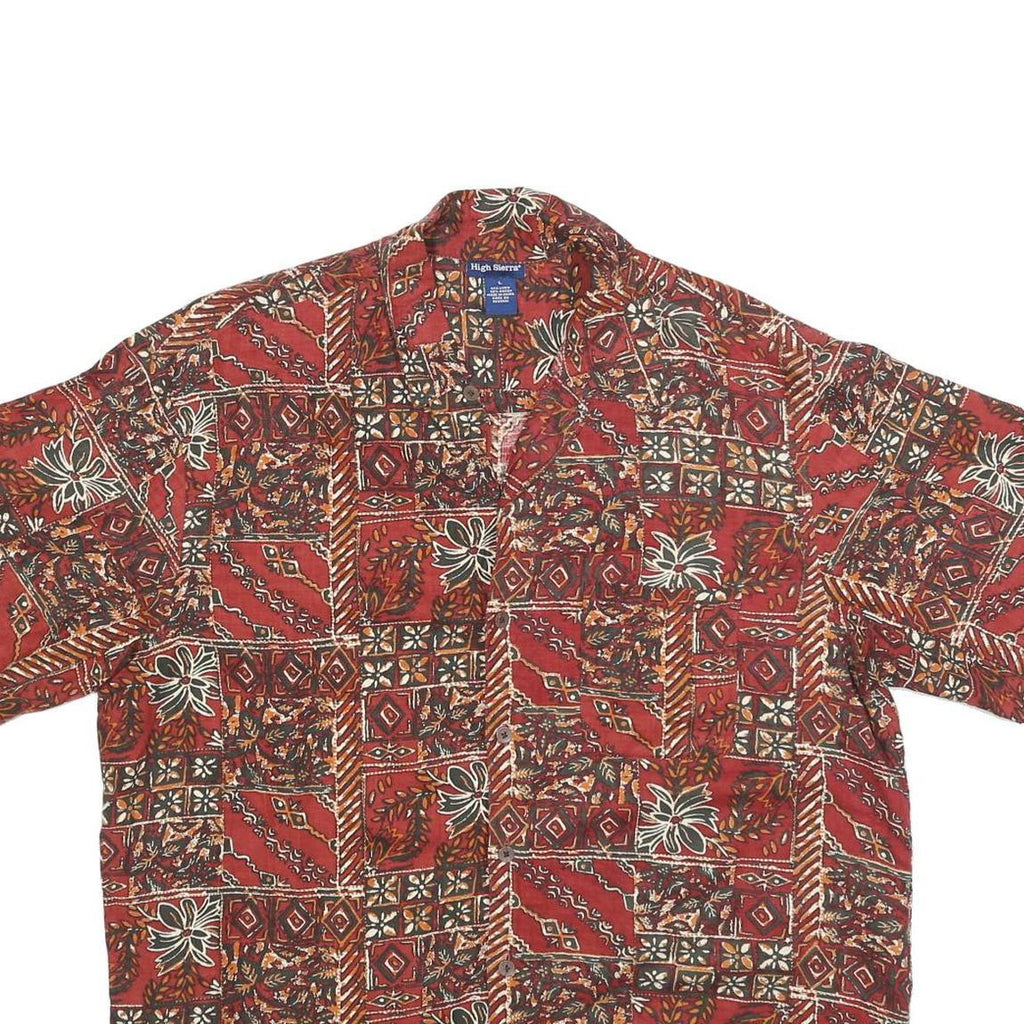 HIGH SIERRA Mens Red Patterned Linen Blend Shirt L Casual Summer Short Sleeve