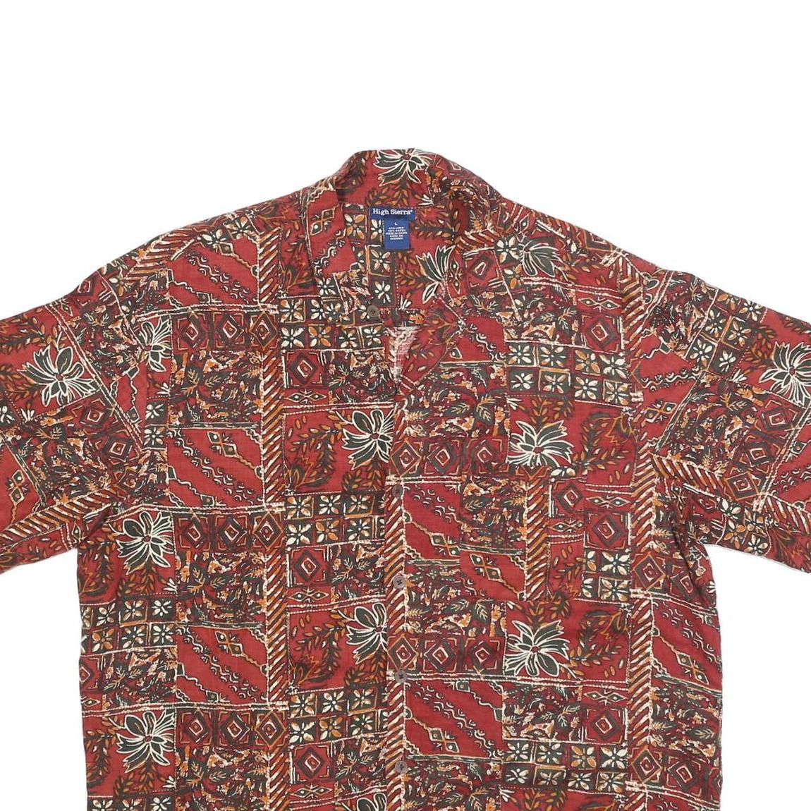 HIGH SIERRA Mens Red Patterned Linen Blend Shirt L Casual Summer Short Sleeve