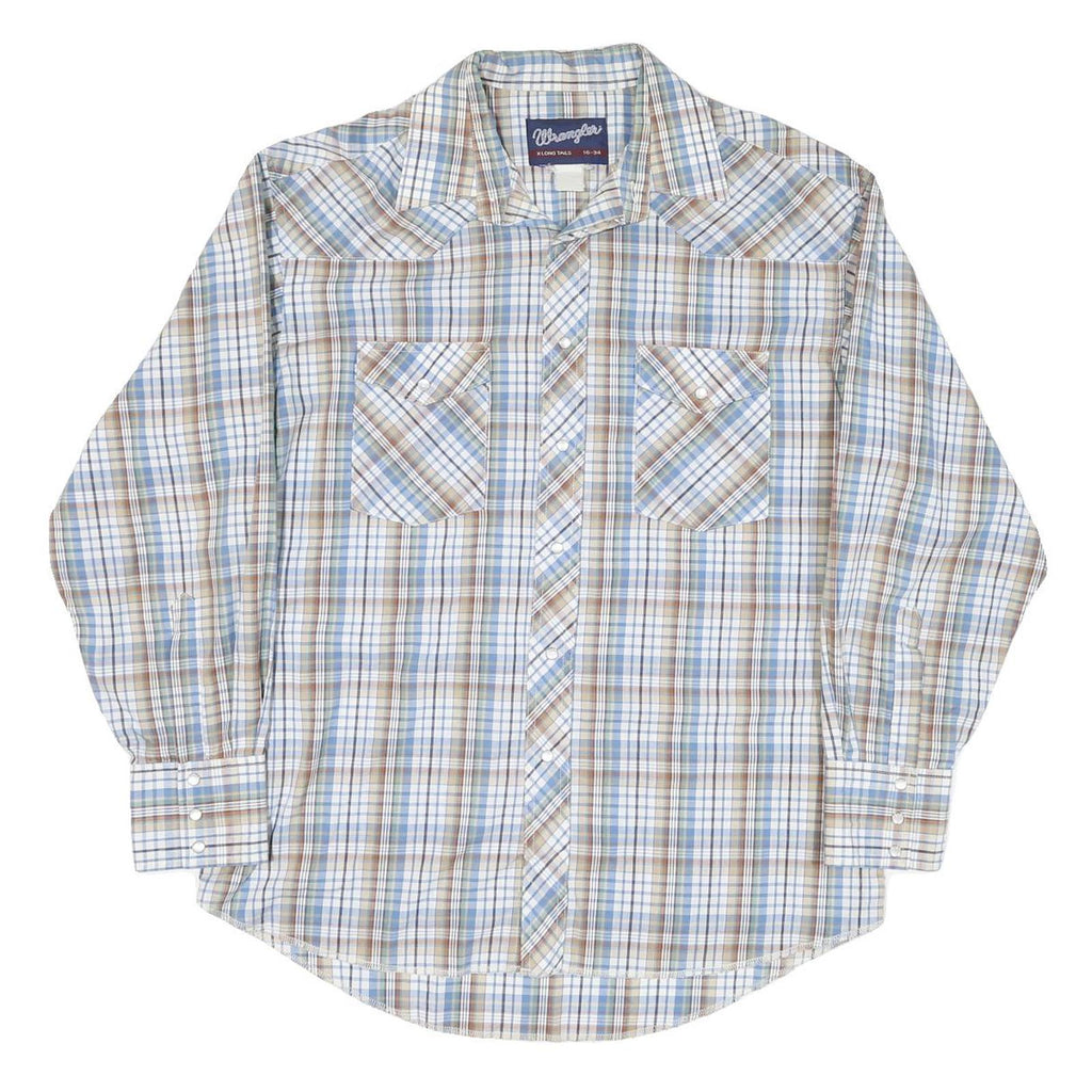 WRANGLER Mens Blue & Beige Check Shirt L Long Sleeve Western Casual Button
