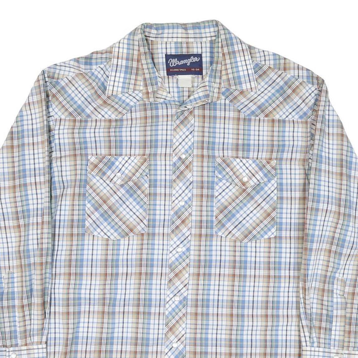 WRANGLER Mens Blue & Beige Check Shirt L Long Sleeve Western Casual Button