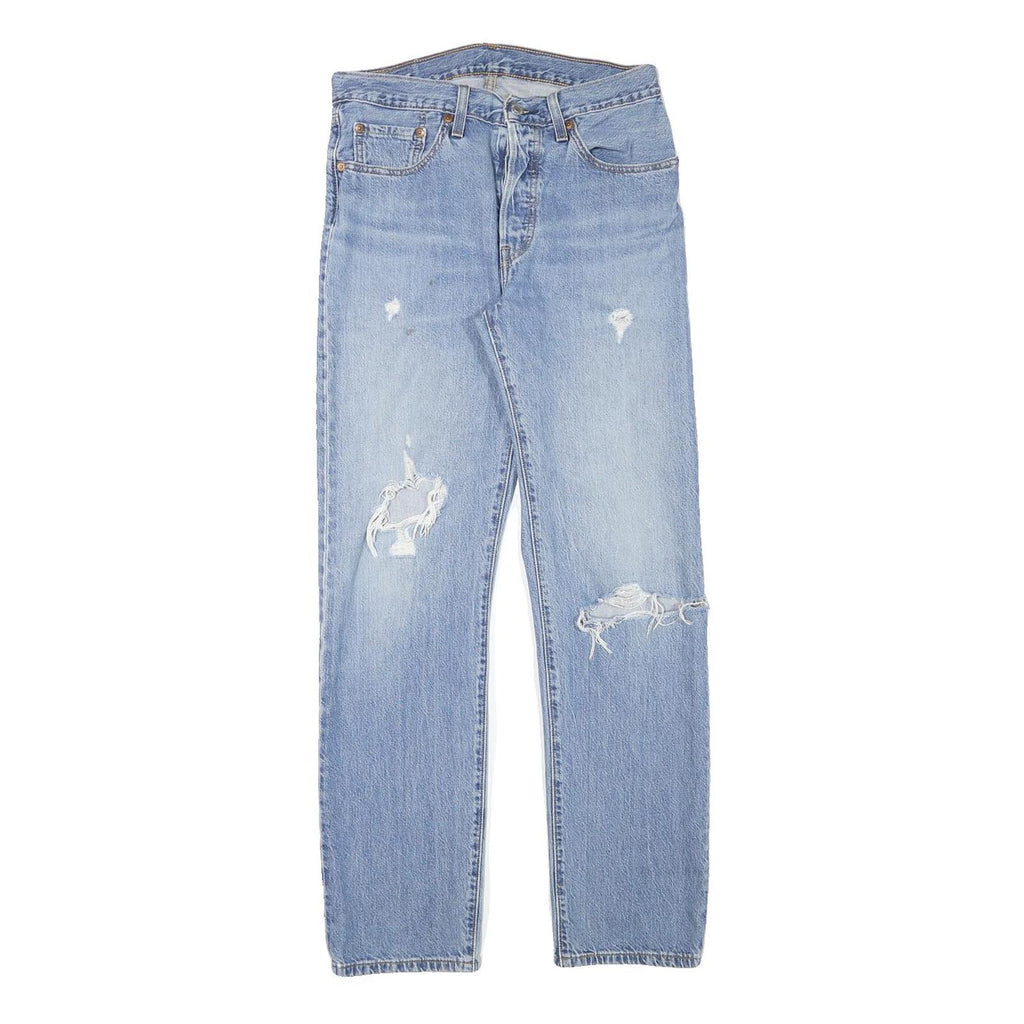 LEVI'S 501 Womens Jeans Blue Regular Straight Denim Light W28 L28 Distressed