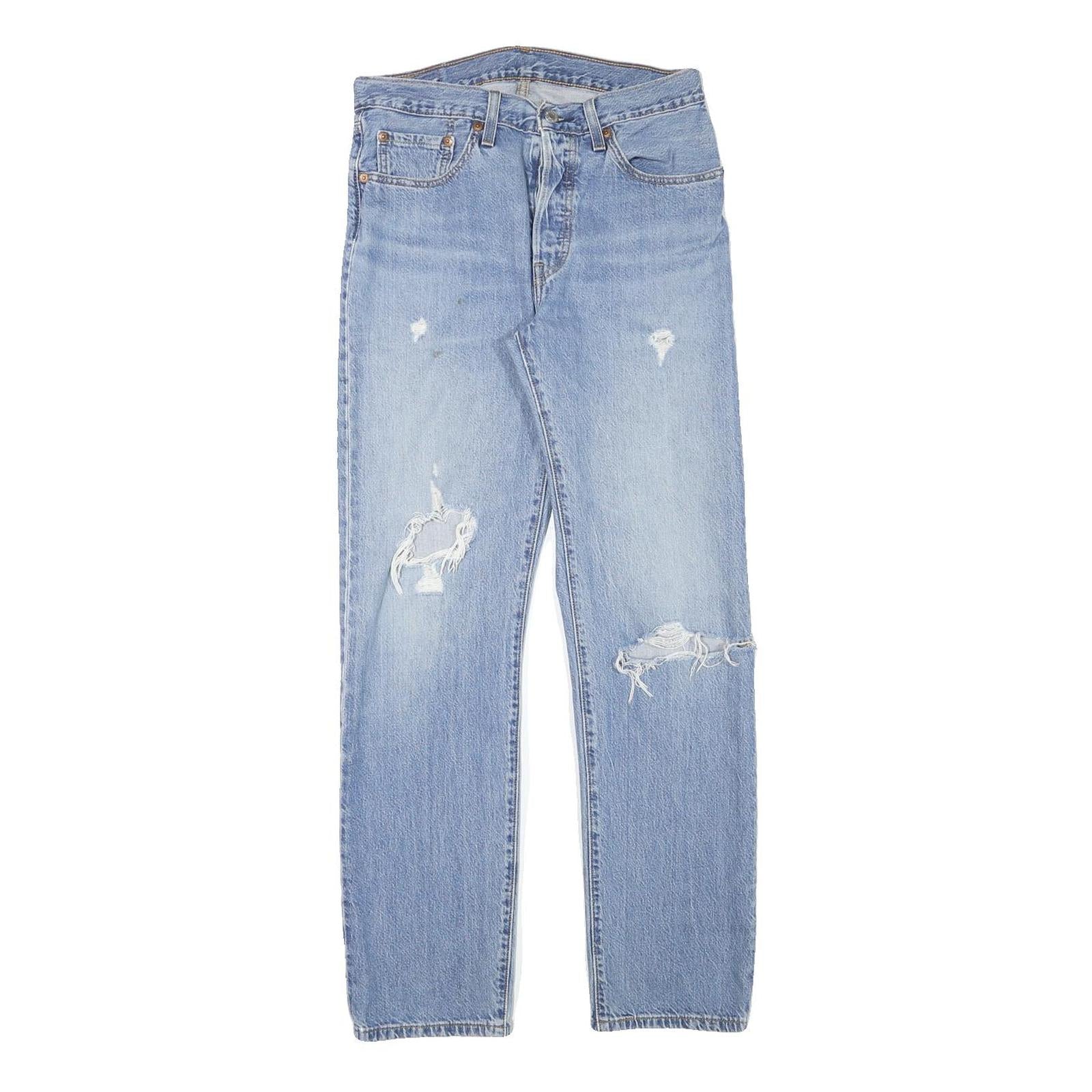 LEVI'S 501 Womens Jeans Blue Regular Straight Denim Light W28 L28 Distressed
