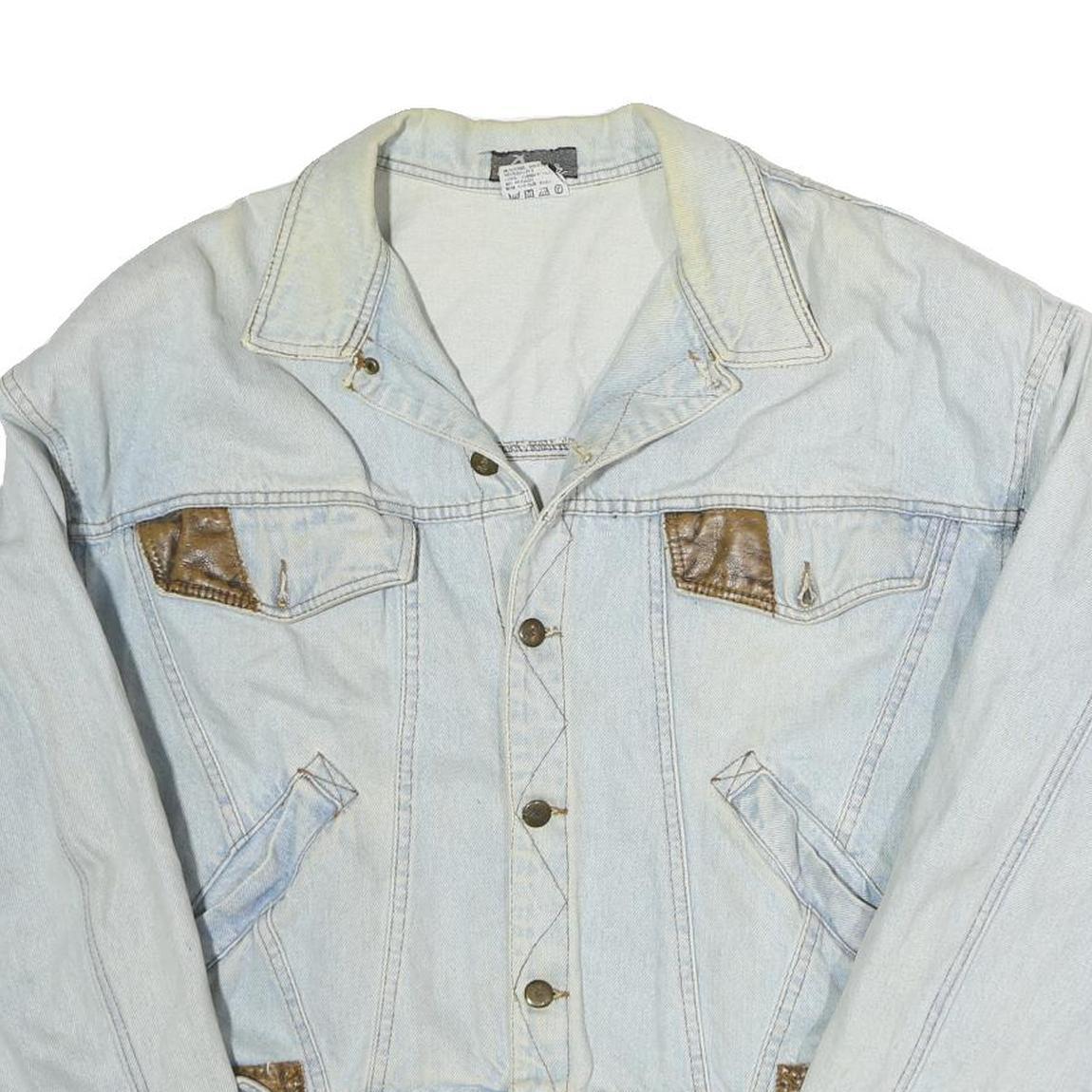 DRIVER Mens Light Blue Cotton Denim Jacket L Button Plain Casual Wear