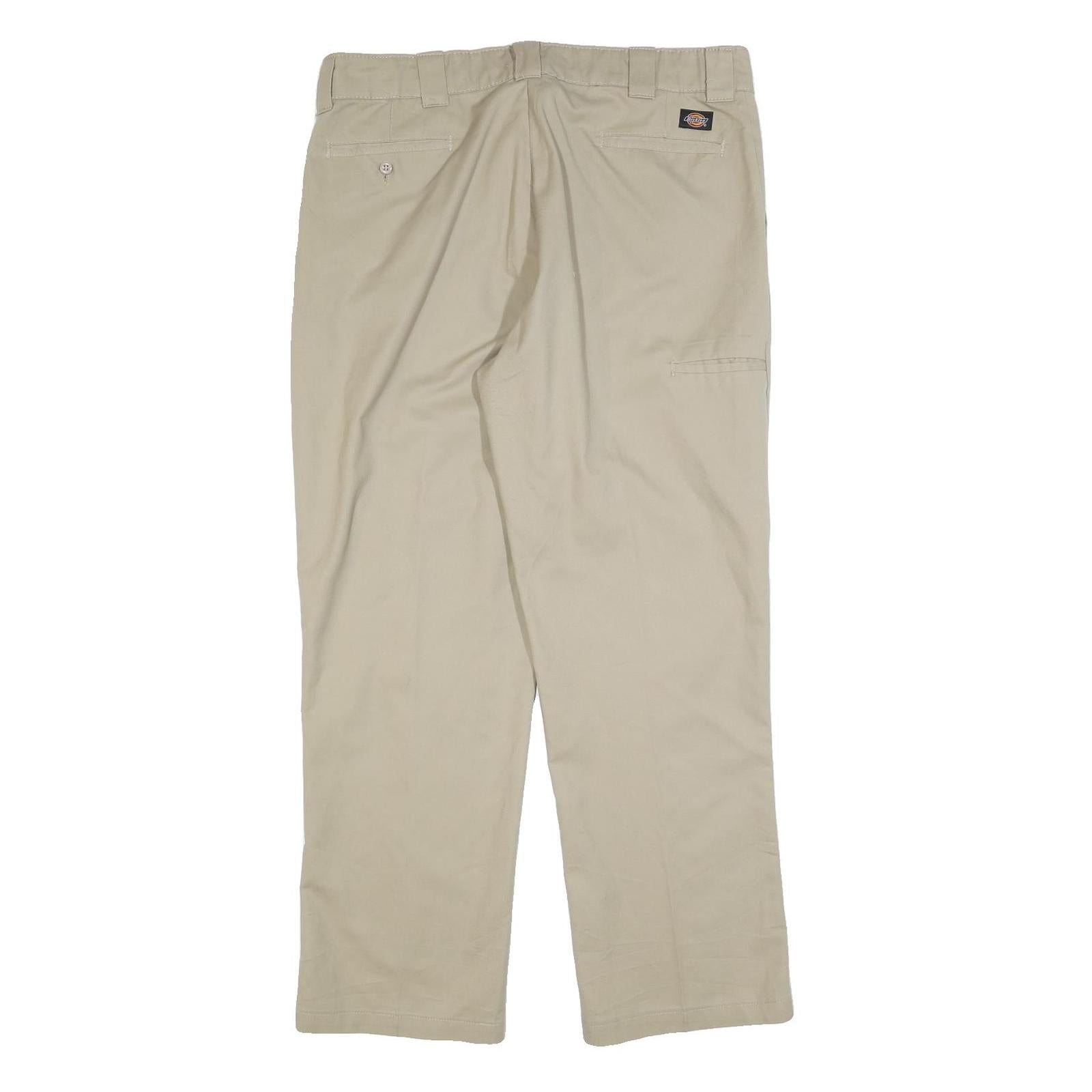 DICKIES Mens Regular Beige Cotton Blend Trousers W38 L32 Workwear Zip Closure