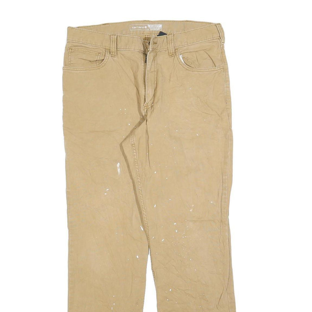 CARHARTT Mens Cotton Blend Beige Relaxed Straight Trousers W32 L32 Workwear