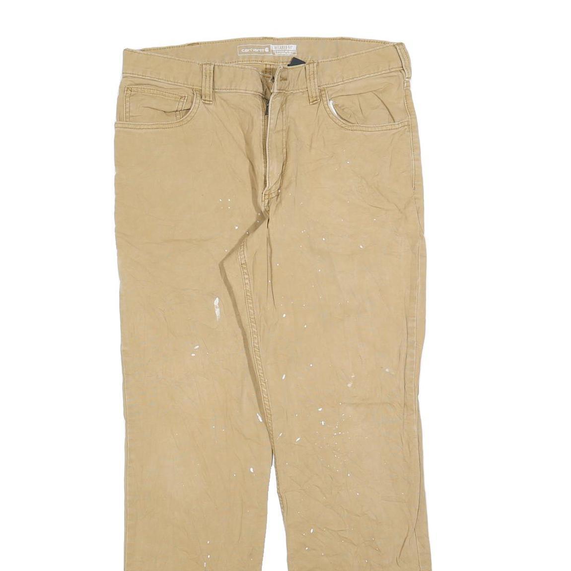 CARHARTT Mens Cotton Blend Beige Relaxed Straight Trousers W32 L32 Workwear