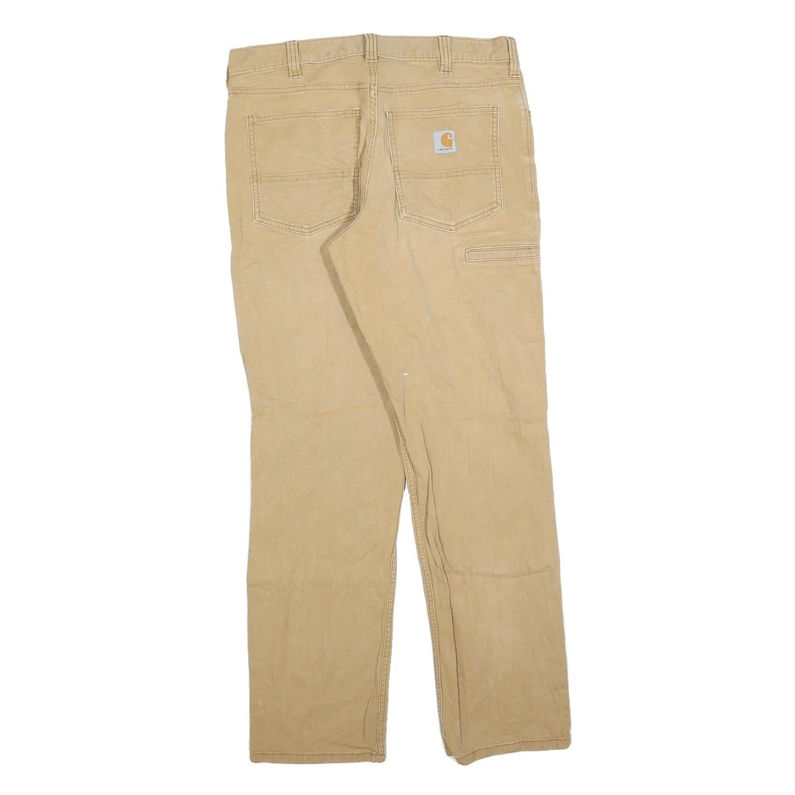 CARHARTT Mens Cotton Blend Beige Relaxed Straight Trousers W32 L32 Workwear