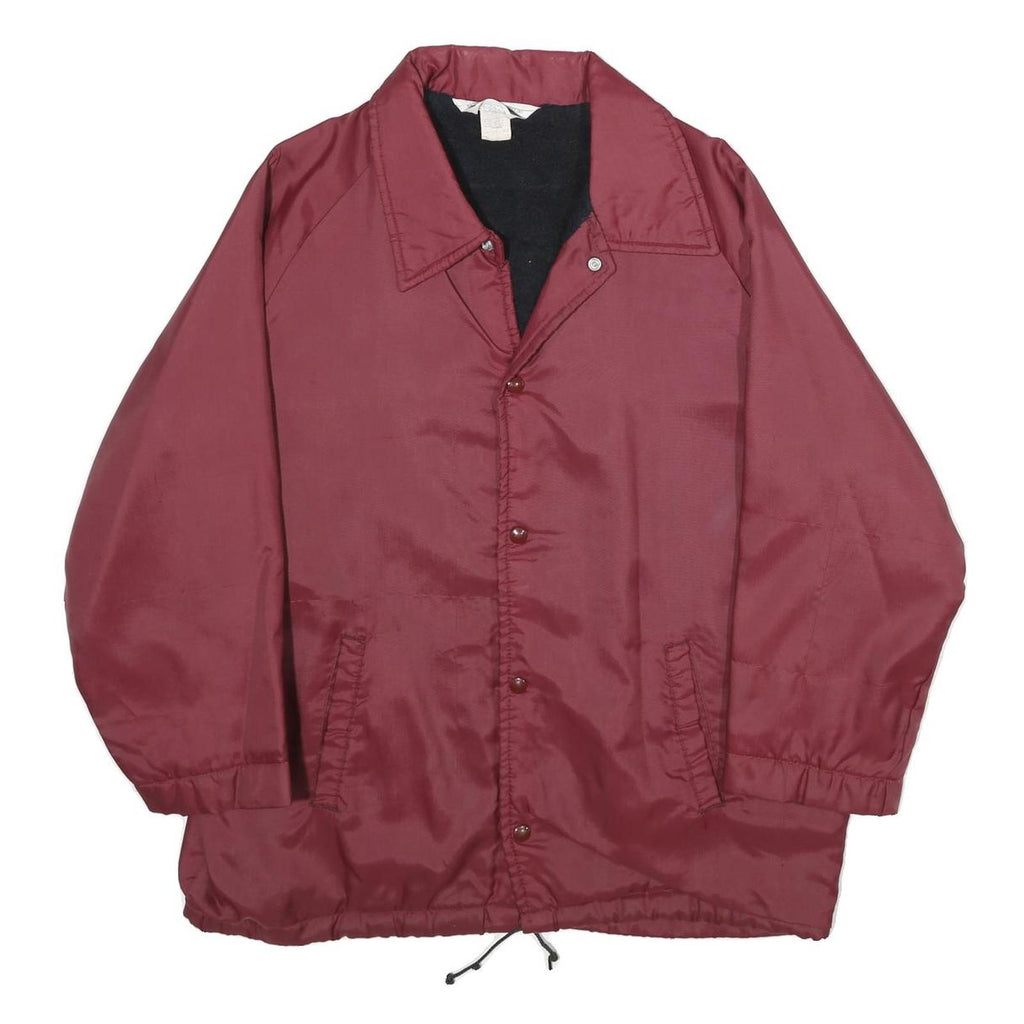 SCHOLASTIC WEAR Mens Maroon Nylon Button Jacket L Plain Lightweight Casual