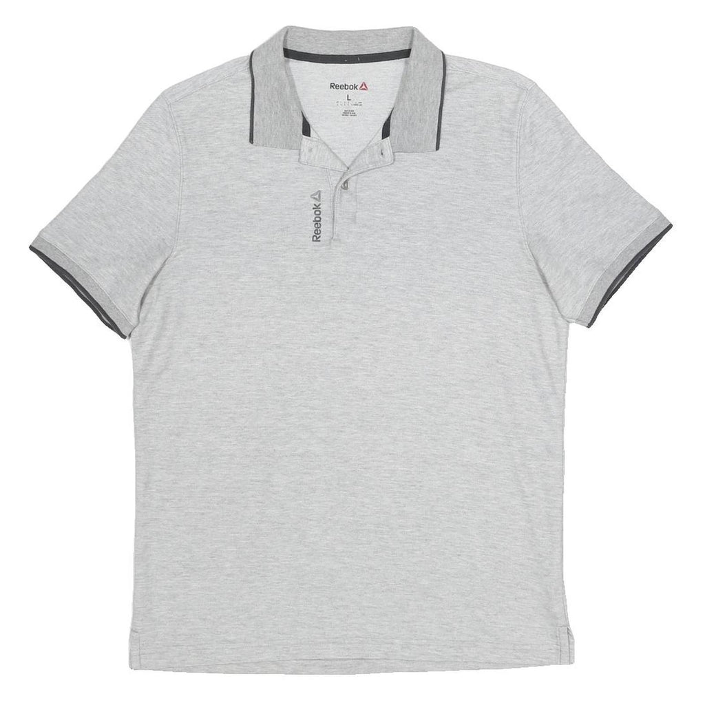REEBOK Mens Grey Cotton Blend Polo Shirt L Short Sleeve Plain Casual Sportswear