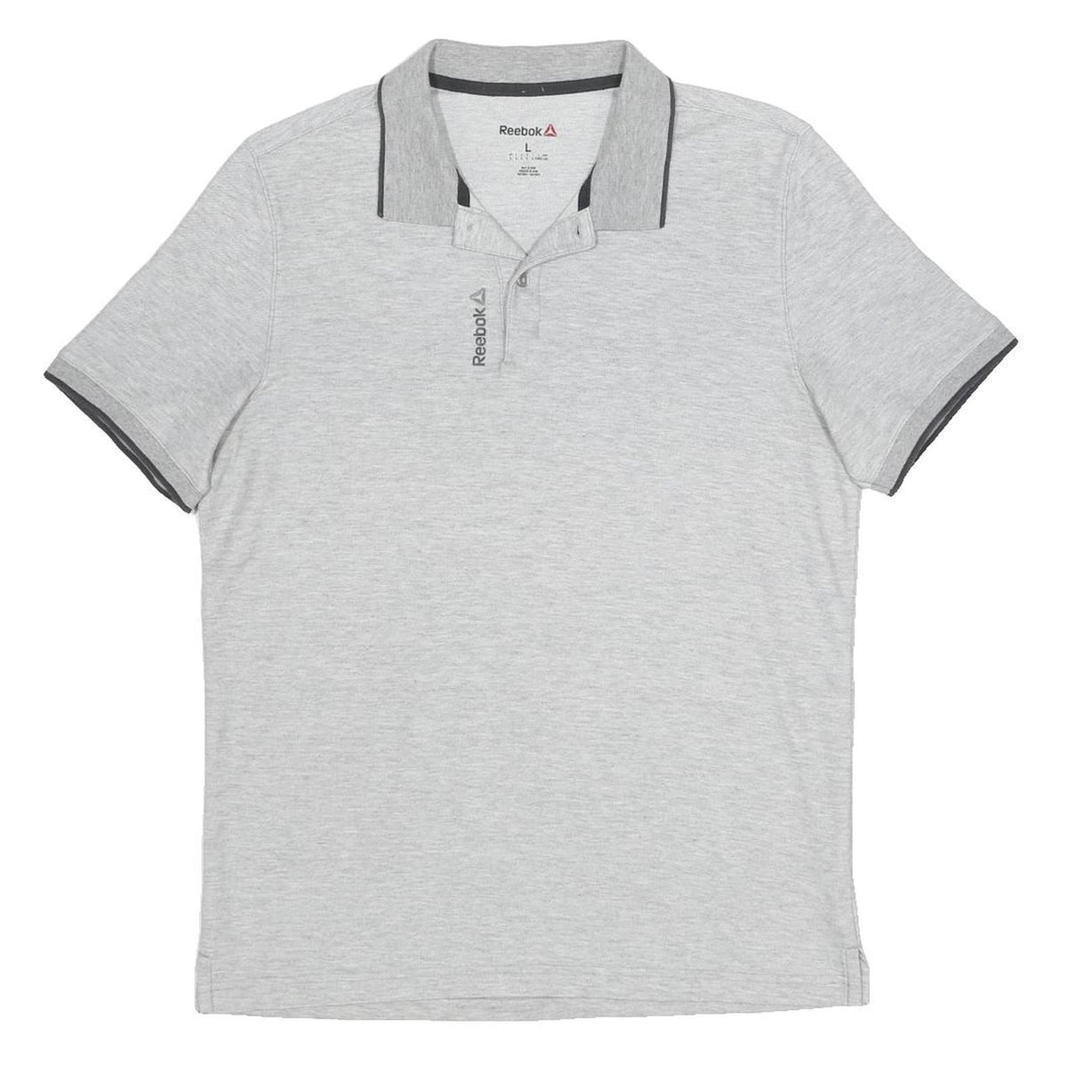REEBOK Mens Grey Cotton Blend Polo Shirt L Short Sleeve Plain Casual Sportswear