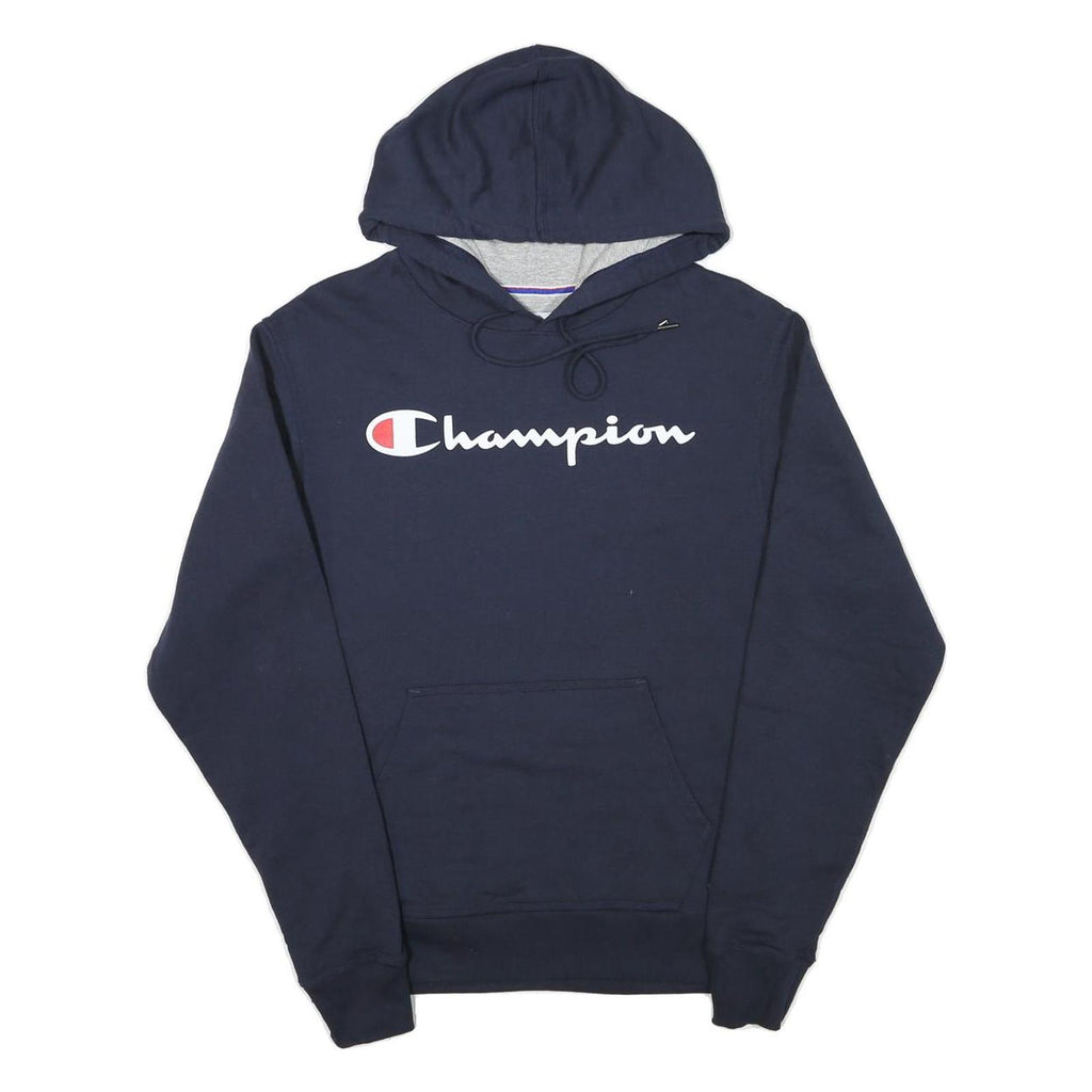 CHAMPION Mens Navy Blue Hoodie S Classic Logo Pullover Cotton Blend