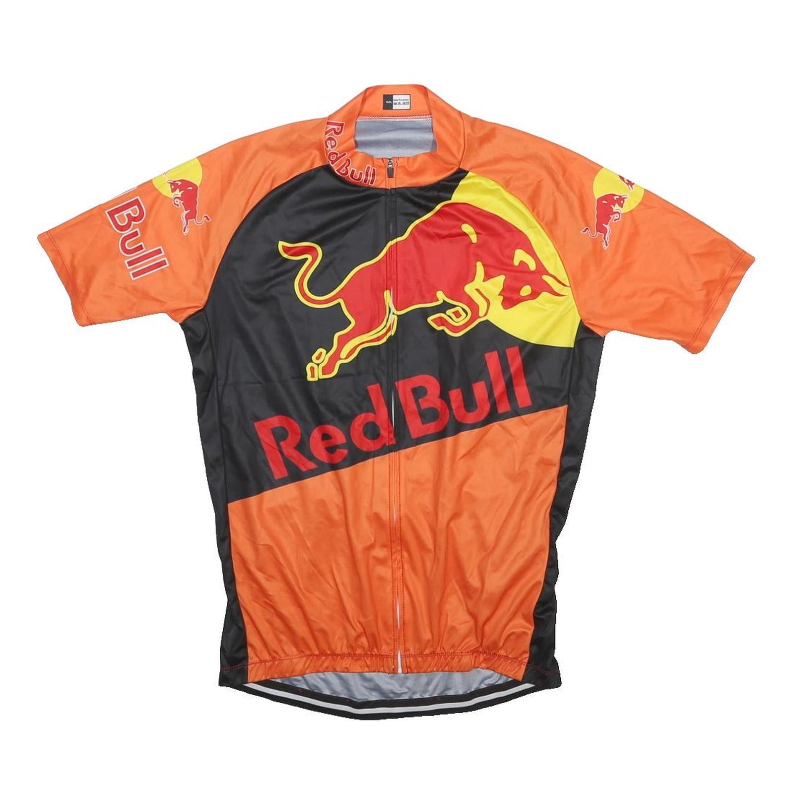 RED BULL Mens Orange & Black Cycling Jersey 2XL Short Sleeve Collared Zip