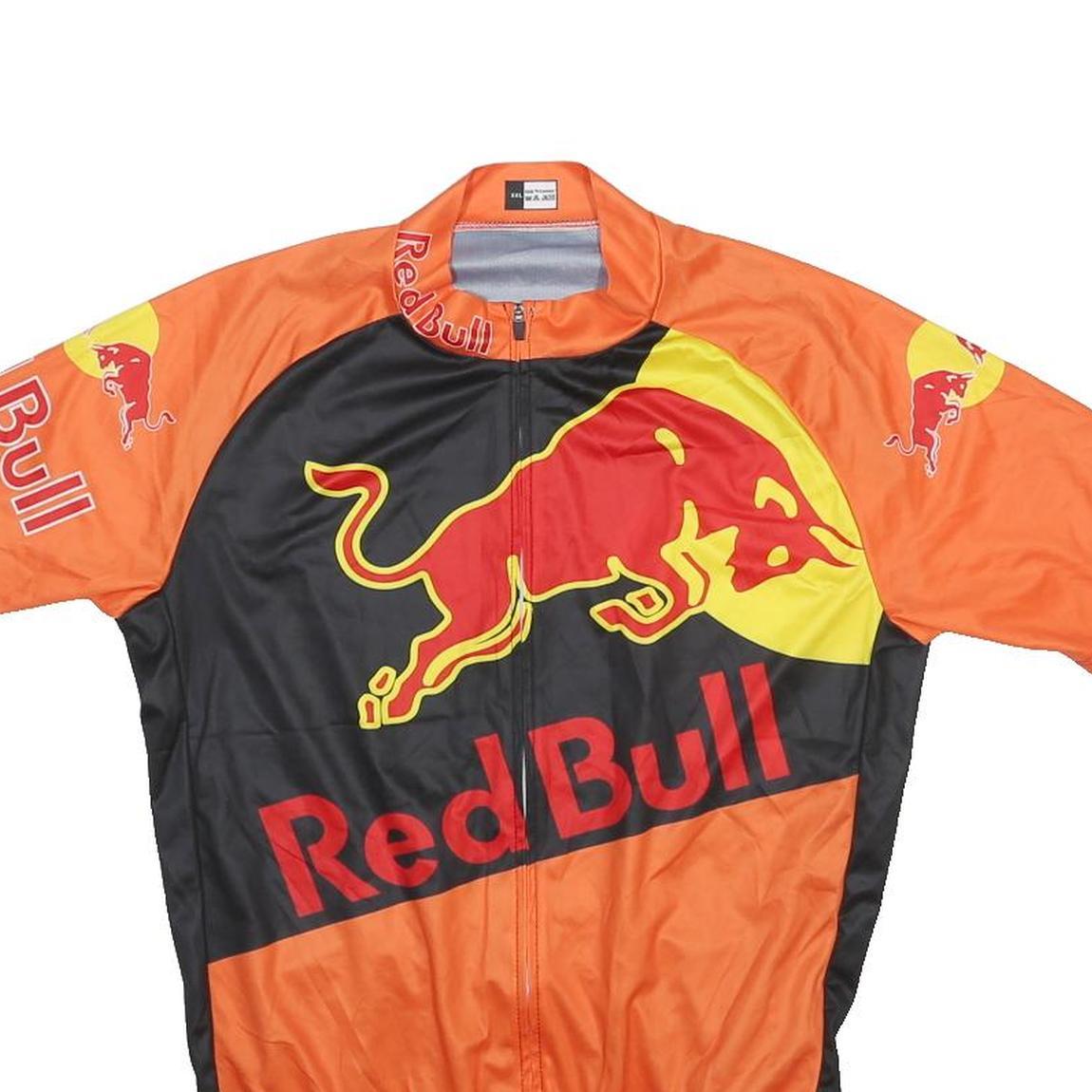 RED BULL Mens Orange & Black Cycling Jersey 2XL Short Sleeve Collared Zip