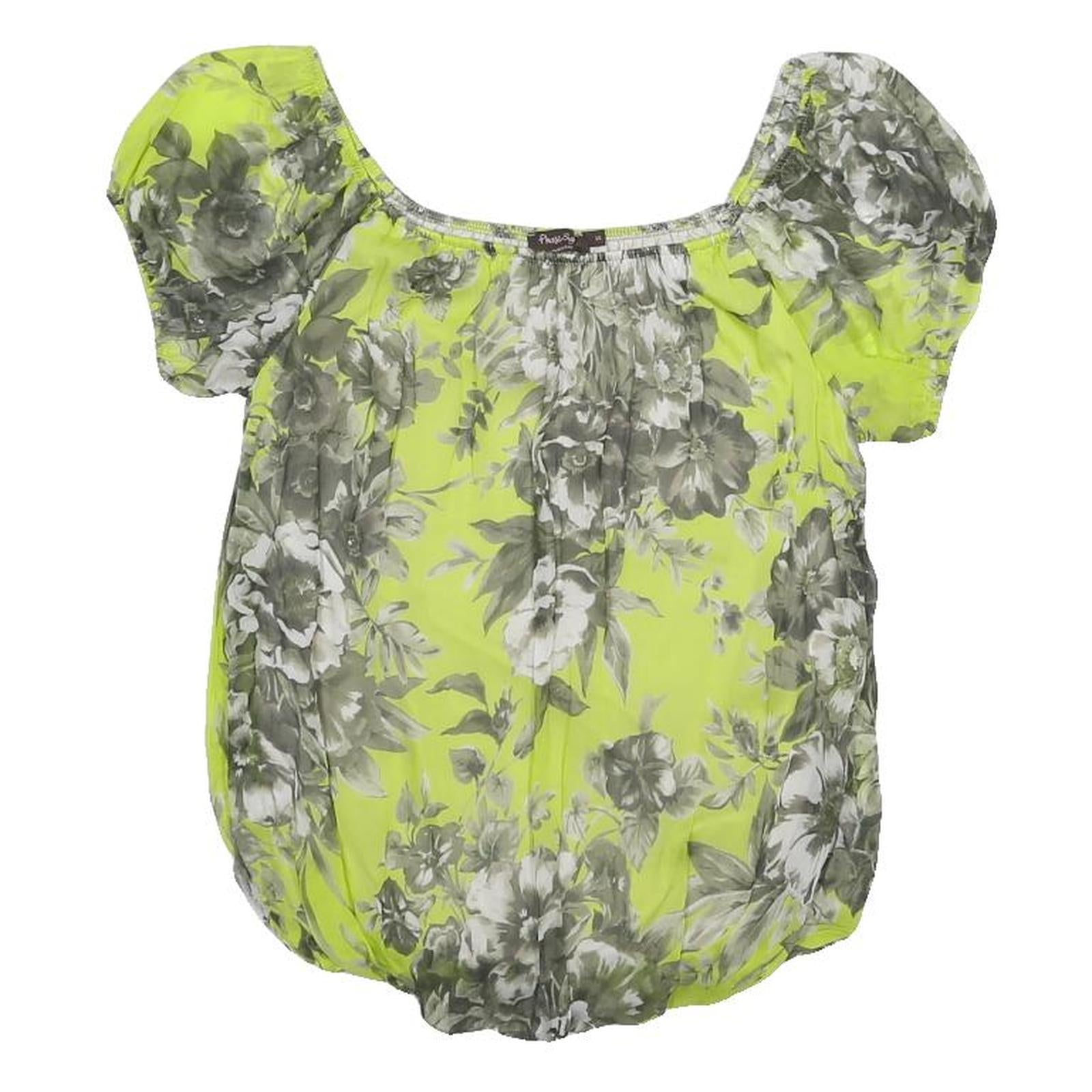 PHASE EIGHT Womens Yellow & Grey Floral Blouse Short Sleeve Round Neck S Silk
