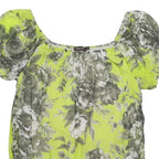 PHASE EIGHT Womens Yellow & Grey Floral Blouse Short Sleeve Round Neck S Silk
