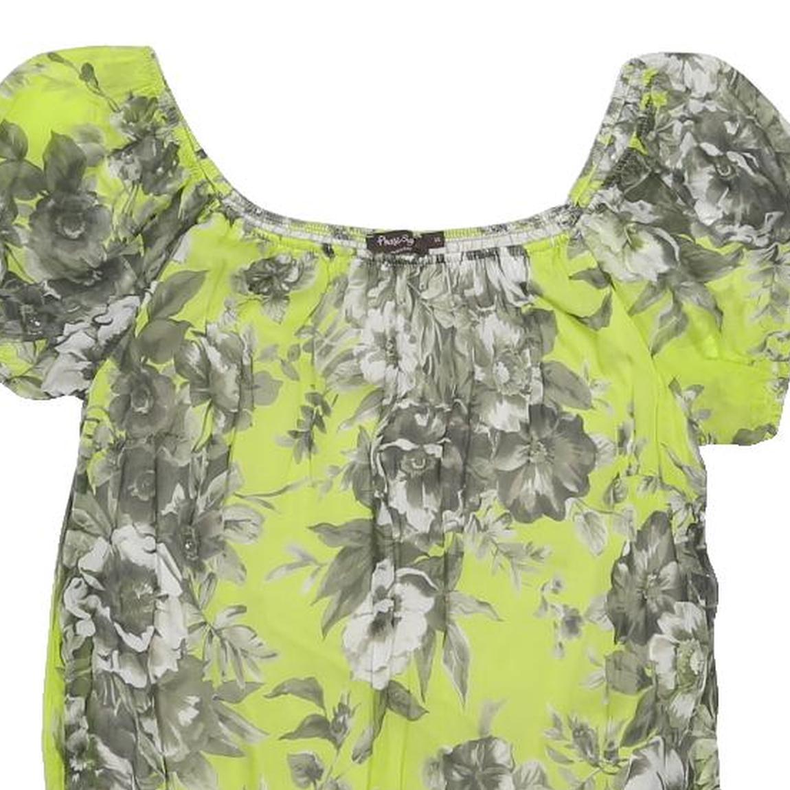 PHASE EIGHT Womens Yellow & Grey Floral Blouse Short Sleeve Round Neck S Silk