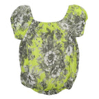 PHASE EIGHT Womens Yellow & Grey Floral Blouse Short Sleeve Round Neck S Silk
