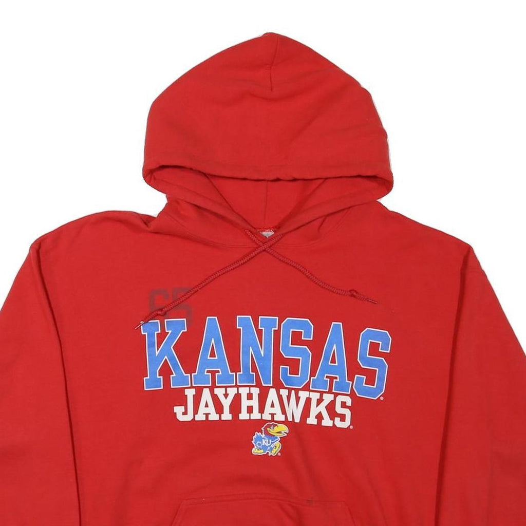 GILDAN Mens Red Kansas Jayhawks Hoodie L Cotton Blend Casual Hooded Sweatshirt