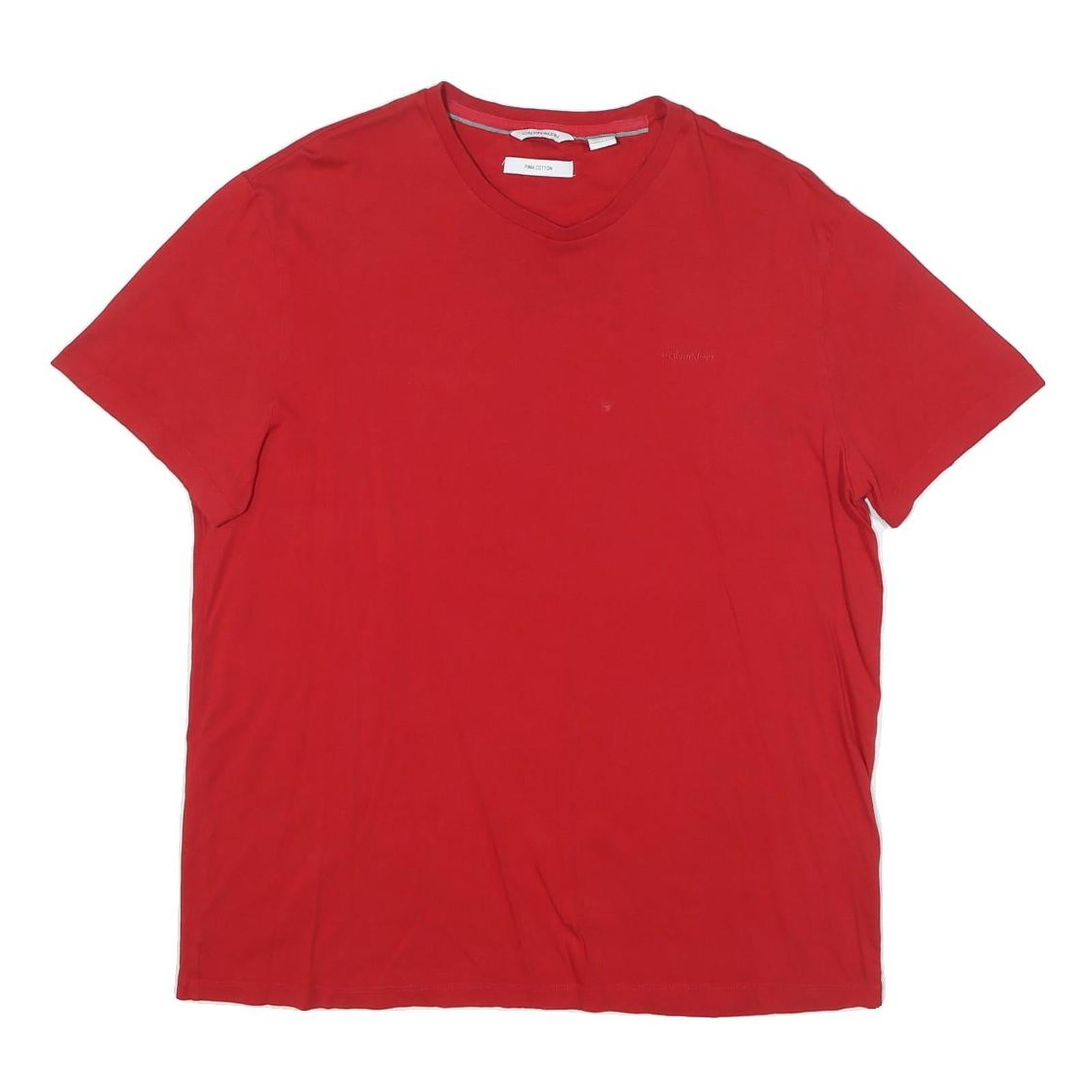 CALVIN KLEIN Mens Red Classic T-Shirt L Short Sleeve V-Neck Plain Cotton