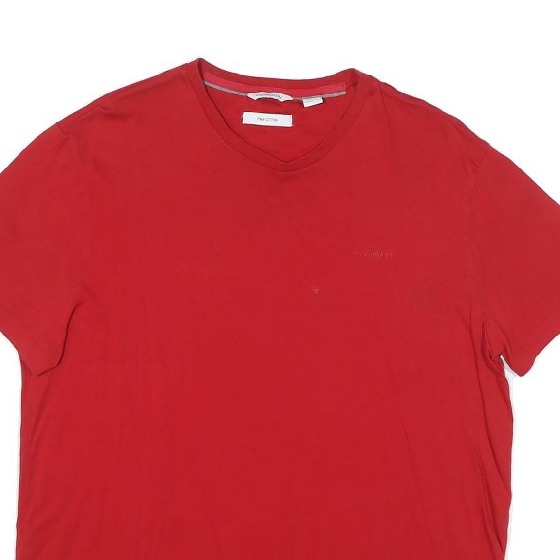 CALVIN KLEIN Mens Red Classic T-Shirt L Short Sleeve V-Neck Plain Cotton