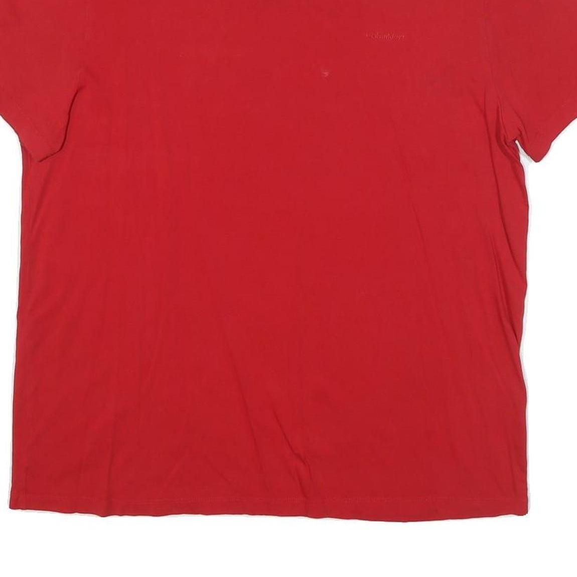 CALVIN KLEIN Mens Red Classic T-Shirt L Short Sleeve V-Neck Plain Cotton