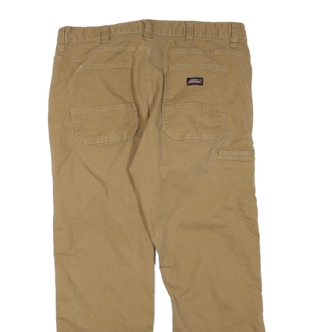 DICKIES Mens Regular Fit Beige Cotton Blend Zip Jeans W36 L29 Casual Workwear