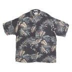 PIERRE CARDIN Mens Black & Taupe Hawaiian Shirt XL Rayon Tropical Print Casual
