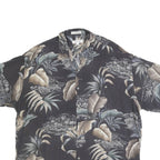 PIERRE CARDIN Mens Black & Taupe Hawaiian Shirt XL Rayon Tropical Print Casual