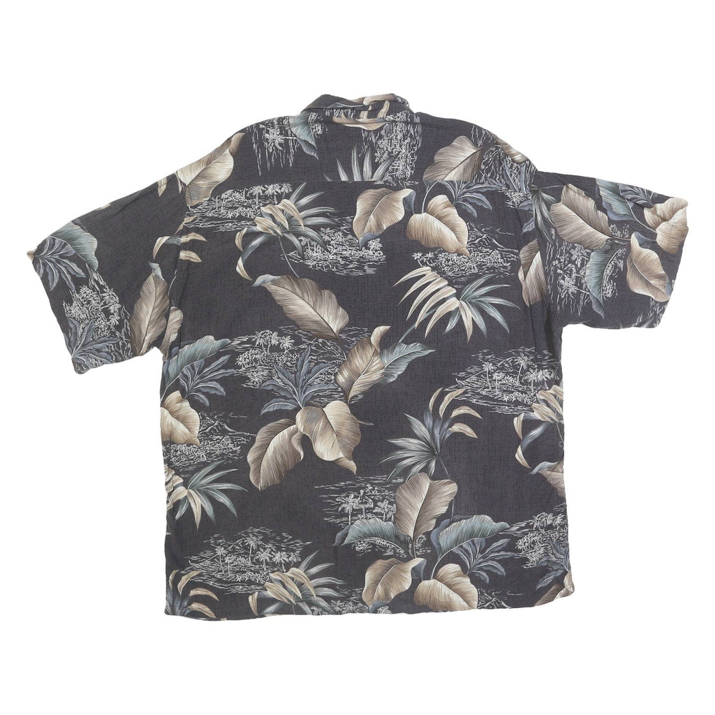 PIERRE CARDIN Mens Black & Taupe Hawaiian Shirt XL Rayon Tropical Print Casual