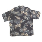 PIERRE CARDIN Mens Black & Taupe Hawaiian Shirt XL Rayon Tropical Print Casual