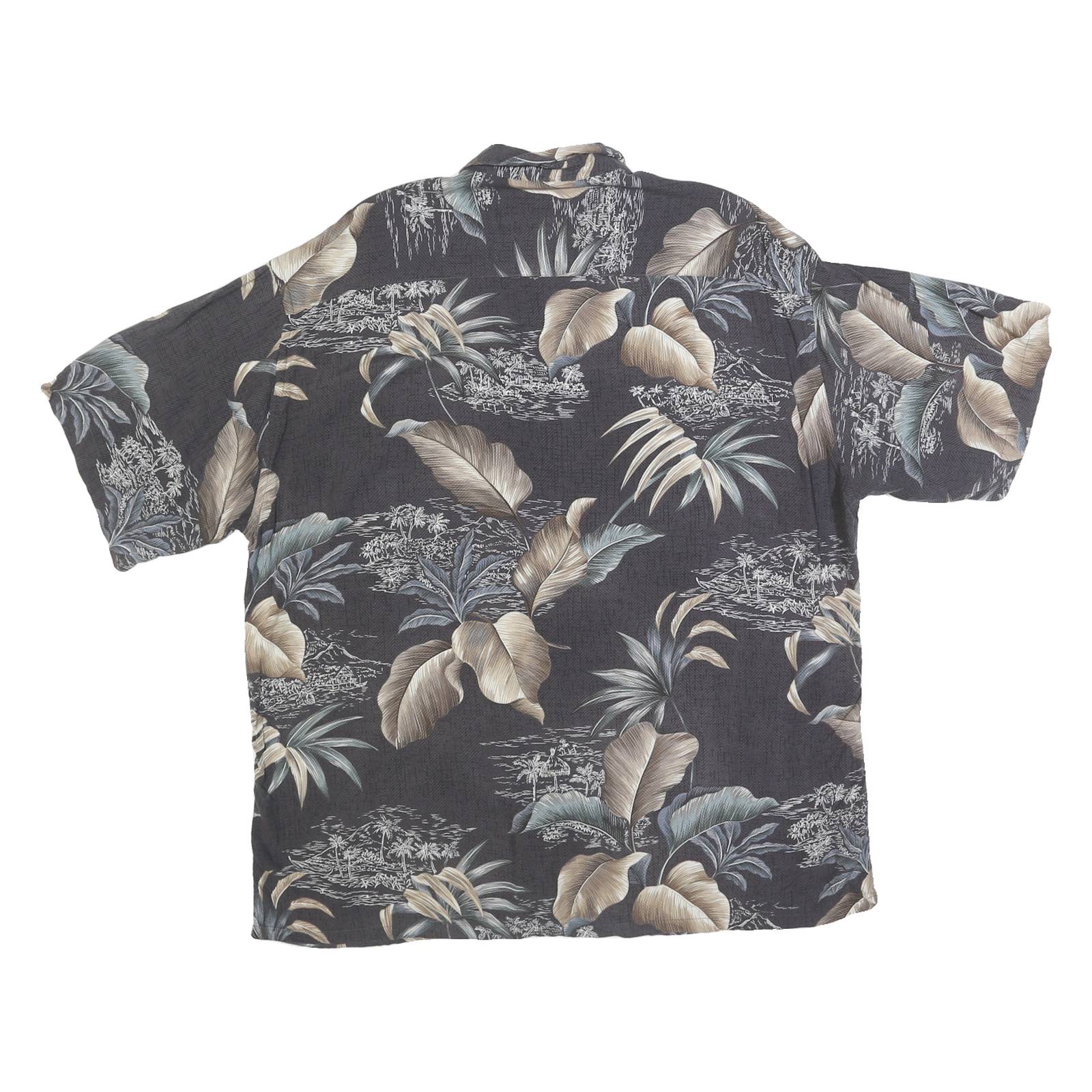 PIERRE CARDIN Mens Black & Taupe Hawaiian Shirt XL Rayon Tropical Print Casual