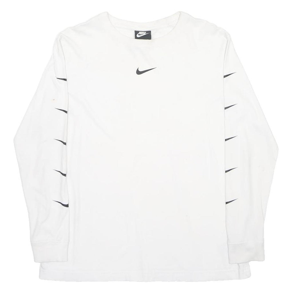 NIKE Mens White & Black Graphic Logo Long Sleeve Crew Neck T-Shirt L