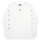 NIKE Mens White & Black Graphic Logo Long Sleeve Crew Neck T-Shirt L