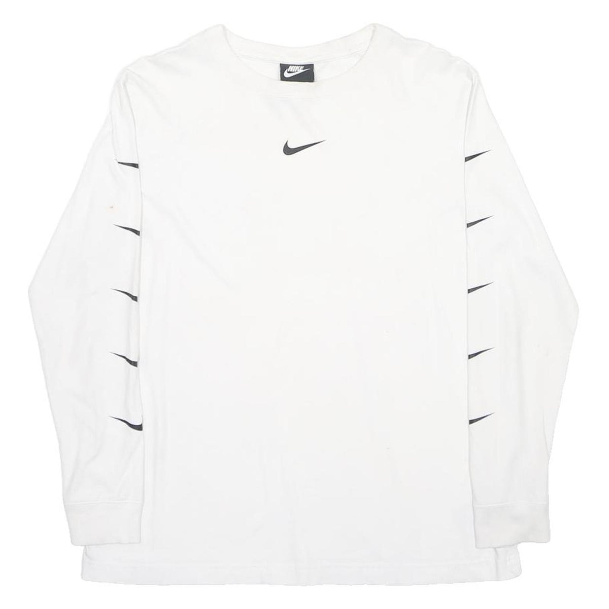 NIKE Mens White & Black Graphic Logo Long Sleeve Crew Neck T-Shirt L