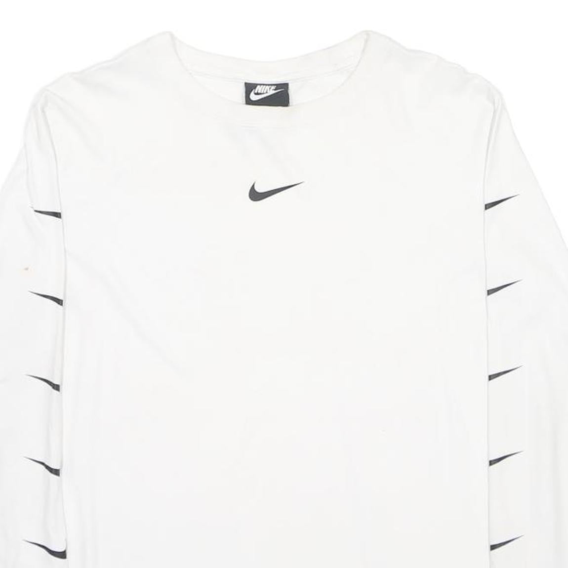NIKE Mens White & Black Graphic Logo Long Sleeve Crew Neck T-Shirt L