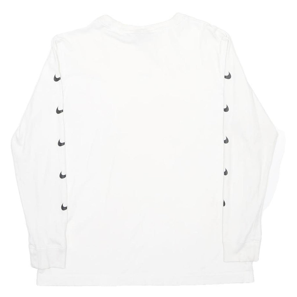 NIKE Mens White & Black Graphic Logo Long Sleeve Crew Neck T-Shirt L