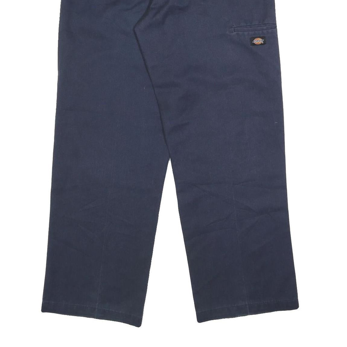 DICKIES Mens Cotton Blend Navy Loose Fit Straight Leg Trousers W36 L32 Workwear