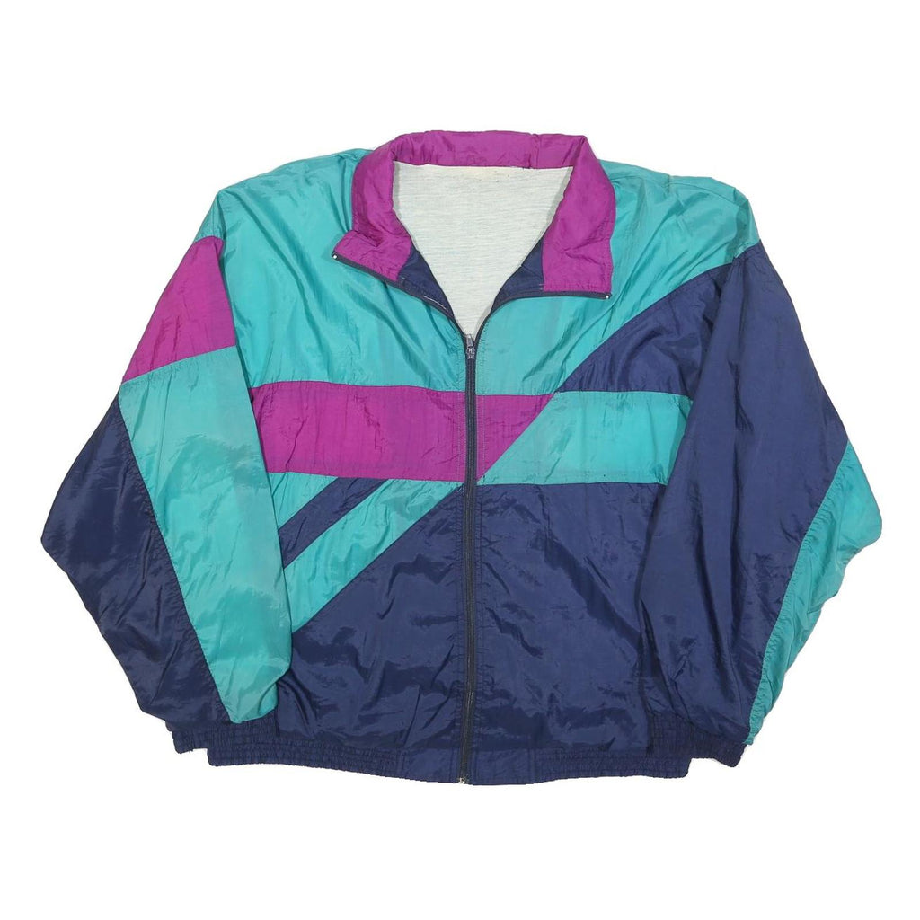 Mens Blue & Purple Colourblock Retro Zip Polyester Blend Jacket L Woven Casual