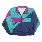 Mens Blue & Purple Colourblock Retro Zip Polyester Blend Jacket L Woven Casual