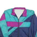Mens Blue & Purple Colourblock Retro Zip Polyester Blend Jacket L Woven Casual